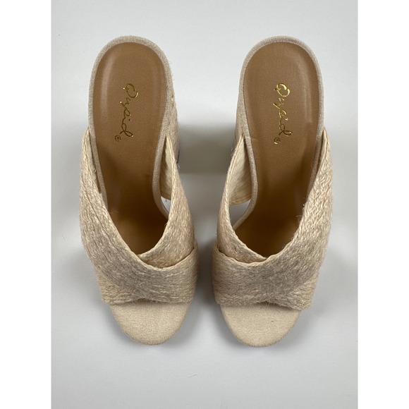 Qupid Lake-75A Beige Jute Cross Strap Mule Heels Size 7 Women's Shoes NWT - Picture 2 of 10